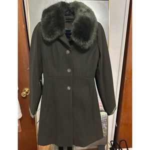 Laundry by Shelli segal coat with faux fur removal collar and laced up back